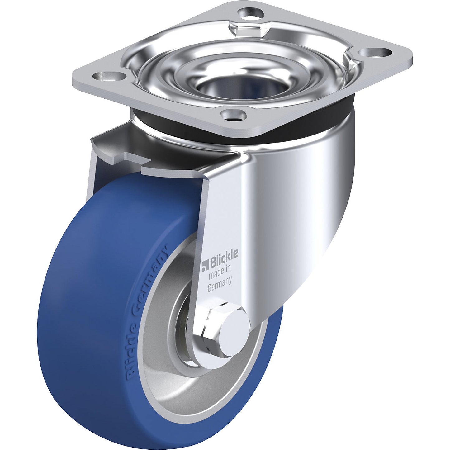 LK-ALBS sheet steel swivel castor, wheel Ø 100 mm, max. load 320 kg, plate dimensions 100 x 85 mm.