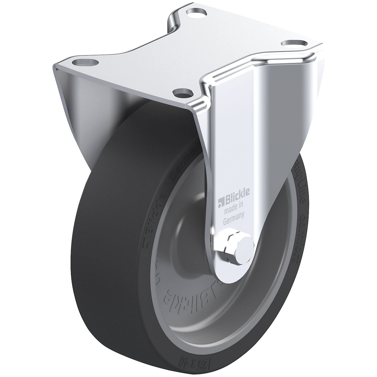 B-POSI fixed sheet steel castor, wheel Ø x width 125 x 40 mm, max. load 120 kg.