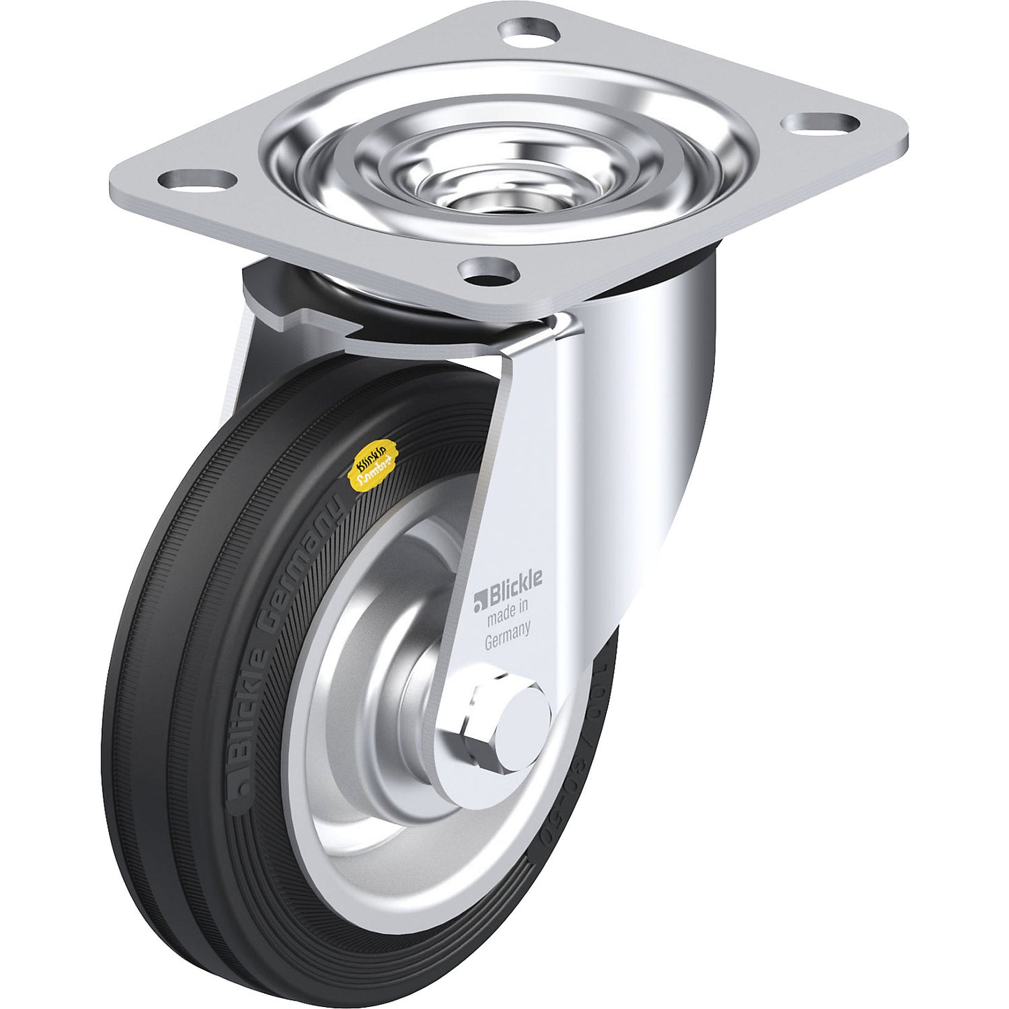 L-RD 100R sheet steel swivel castor, wheel Ø x width 100 x 30 mm, max. load 100 kg.