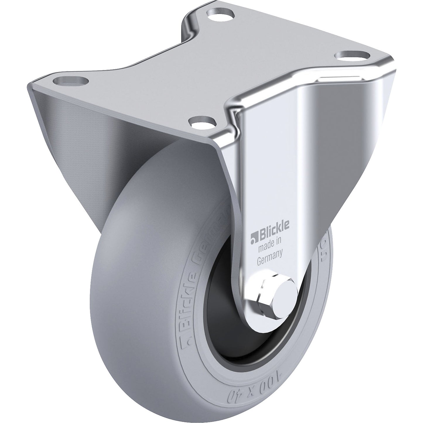 Sheet steel fixed castor B-POES, wheel Ø x width 100 x 40 mm, max. load 150 kg.