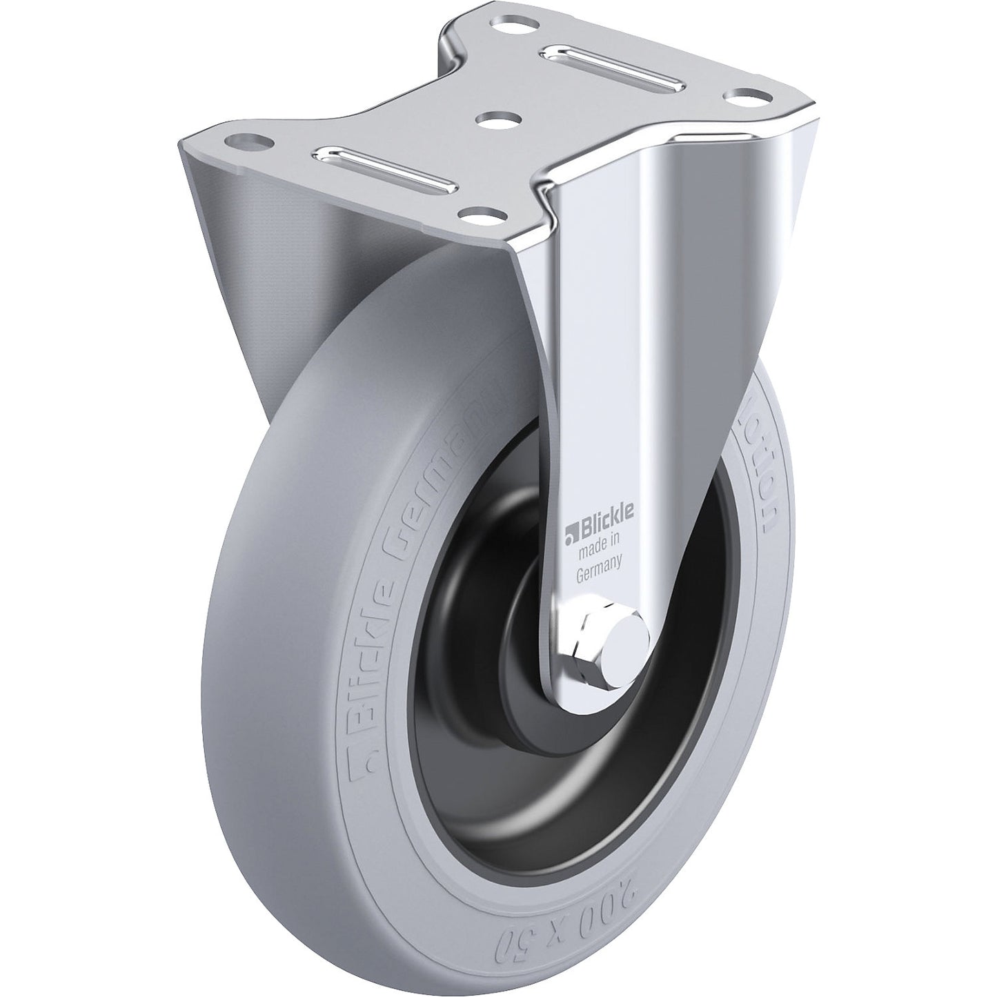 Sheet steel fixed castor B-POES, wheel Ø x width 200 x 50 mm, max. load 350 kg.