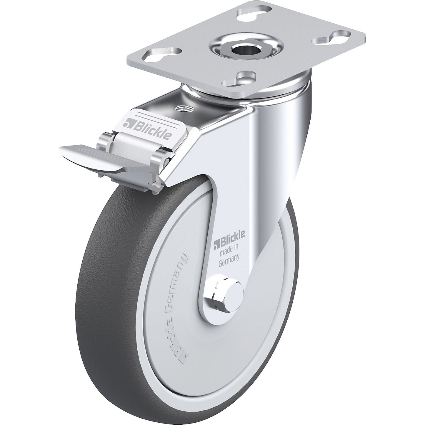 LKPA-PATH-FI light duty swivel castor, max. load 120 kg, wheel Ø 125 mm, overall height 161 mm.