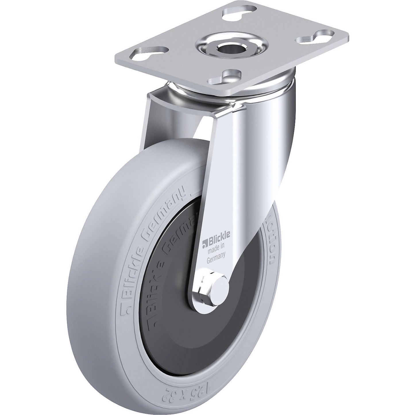 LKPA-POES-KF-SG light duty swivel castor, max. load 120 kg, wheel Ø 125 mm, overall height 161 mm.