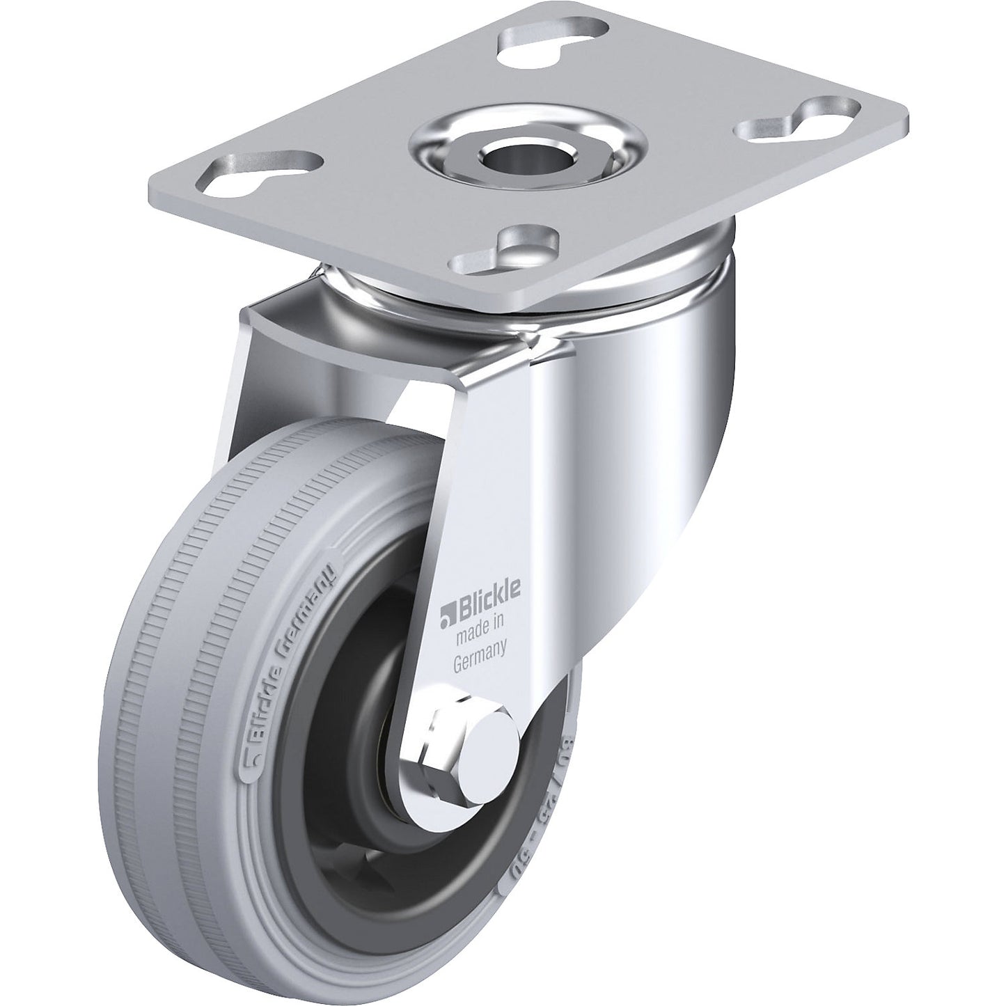 LKPA-VPA light duty swivel castor, plate dimensions 90 x 66 mm, wheel Ø 80 mm, max. load 80 kg.