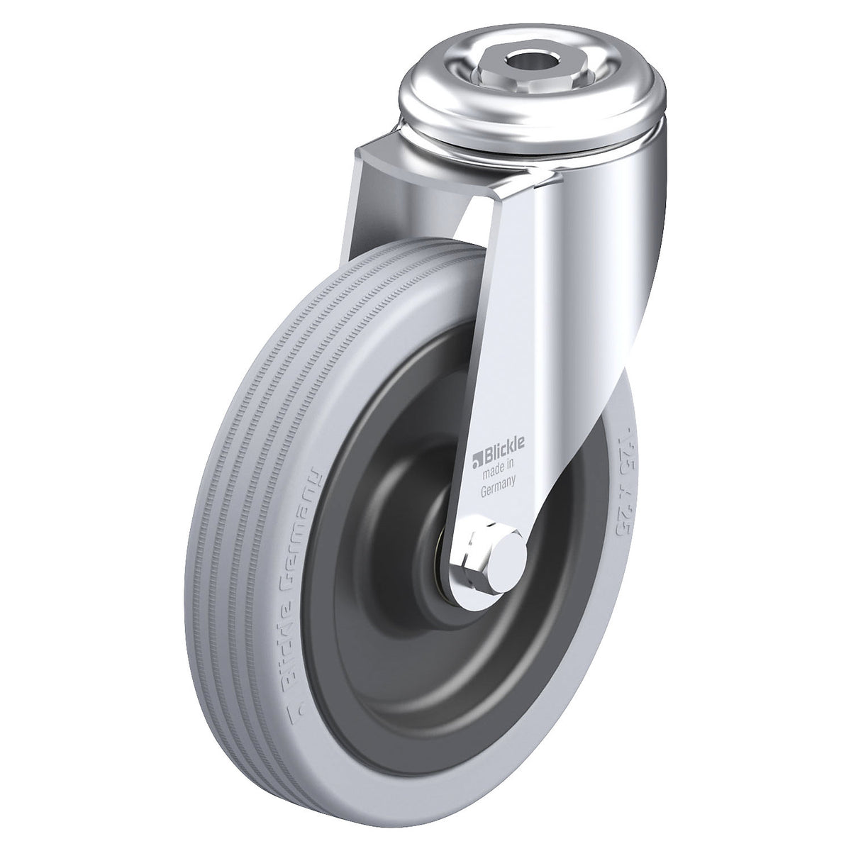LKRA-VPA light duty swivel castor, plate dimensions 57 mm, wheel Ø 125 mm, max. load 100 kg.