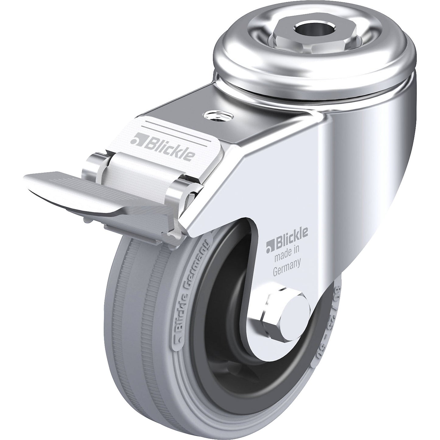LKRA-VPA-FI light duty swivel castor, plate dimensions 57 mm, wheel Ø 80 mm, max. load 80 kg.