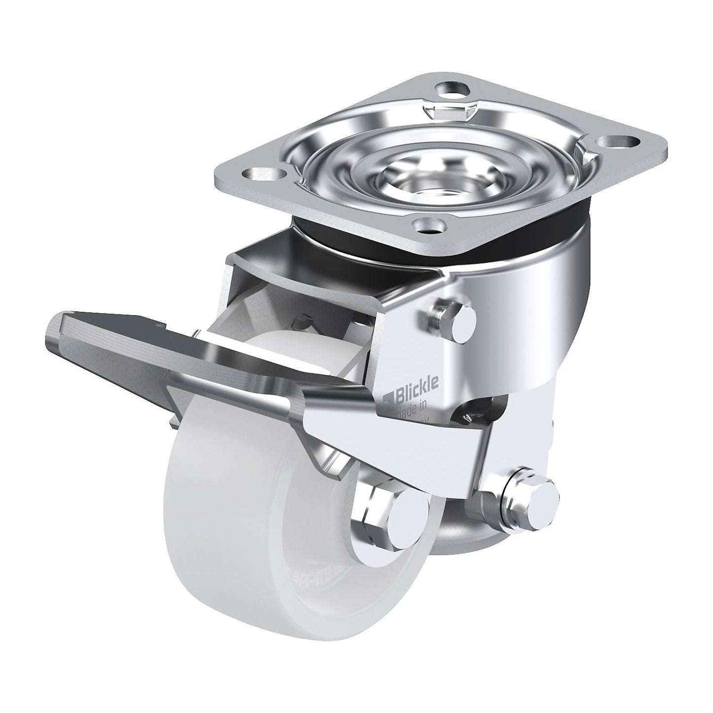 HRLK-SPO levelling castor, plate dimensions 100 x 85 mm, wheel Ø 80 mm, max. load 250 kg.