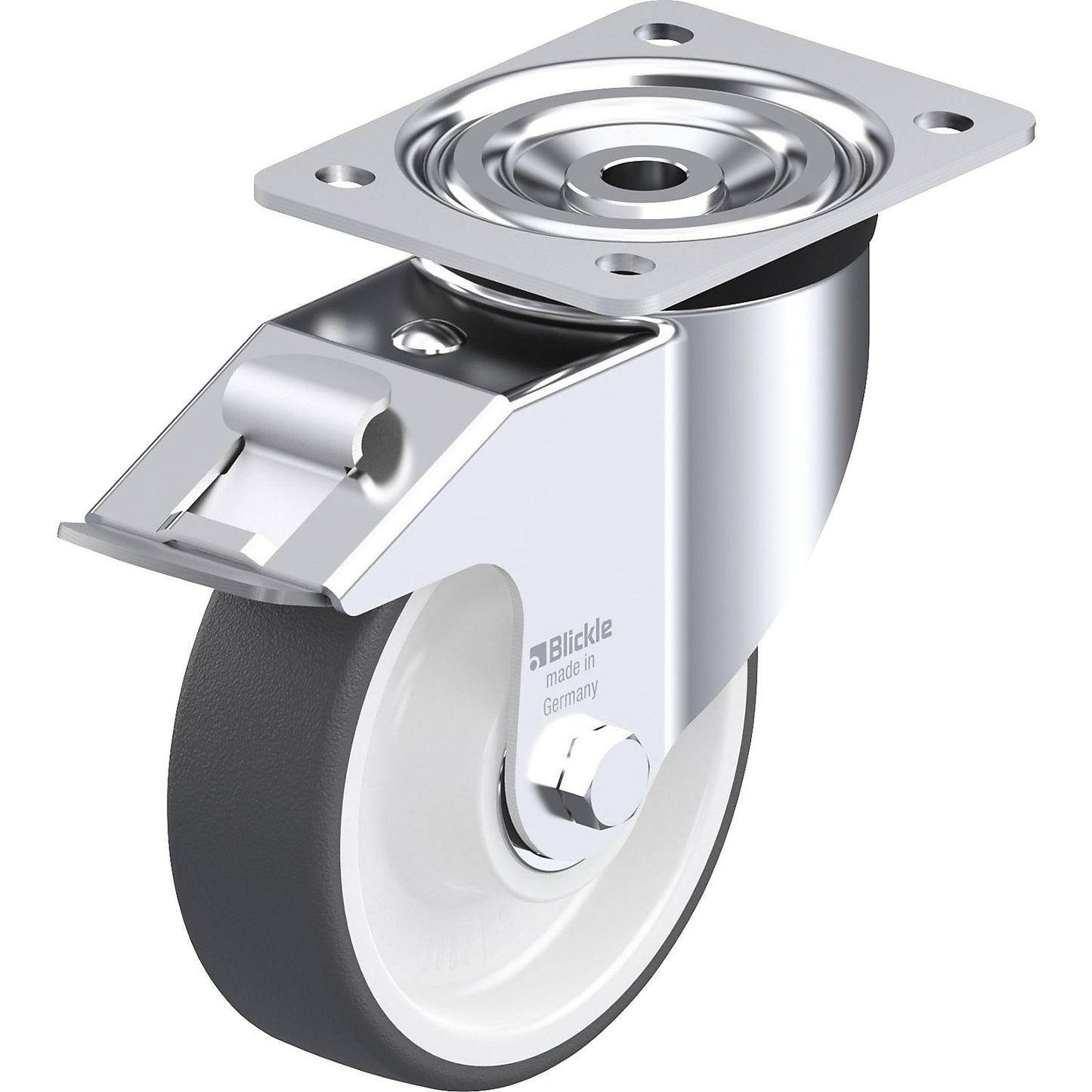 L-POTH sheet steel swivel castor, wheel Ø 150 mm, max. load 400 kg, swivel castor with wheel stop.