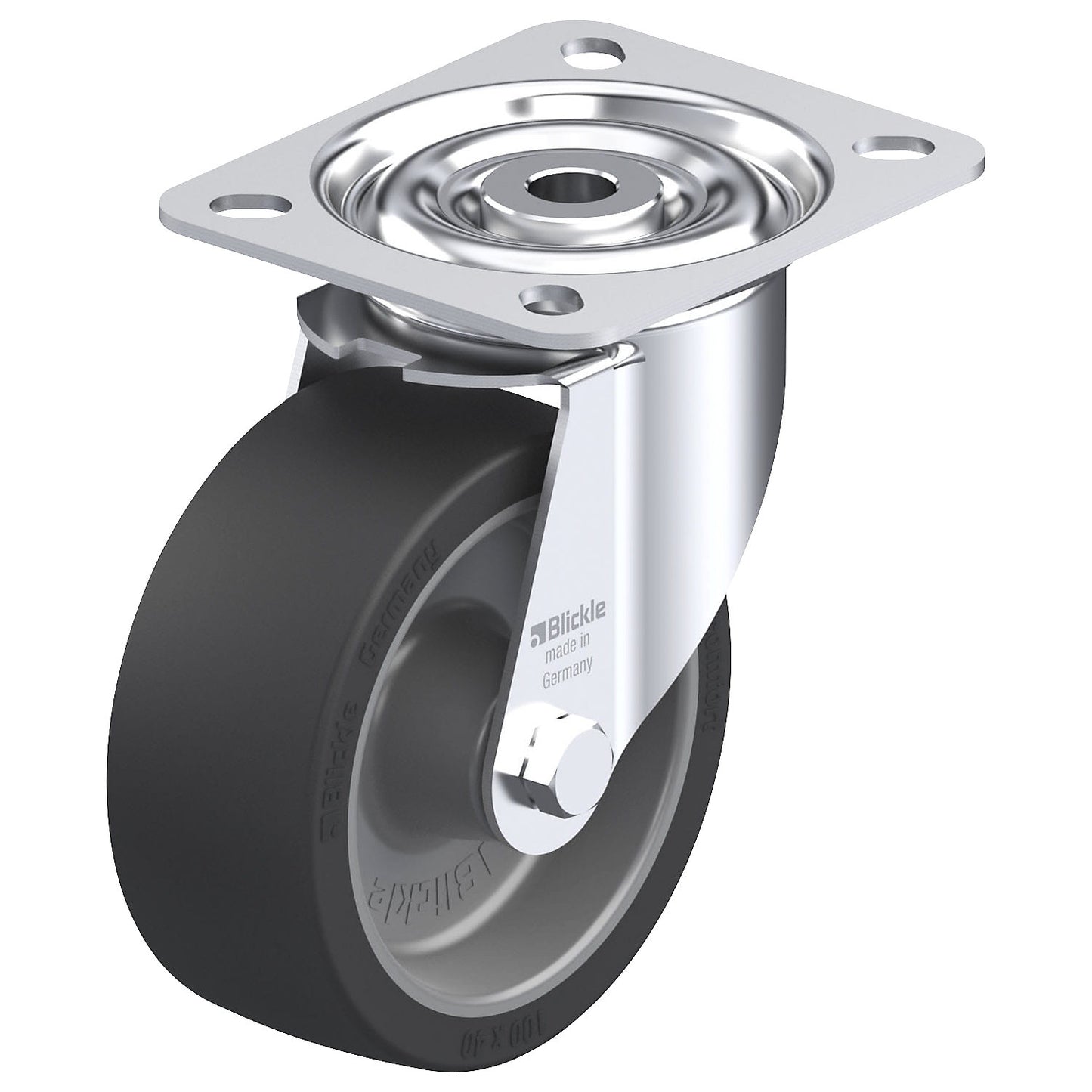 LI-POSI sheet steel swivel castor, wheel Ø x width 100 x 40 mm, max. load 100 kg.