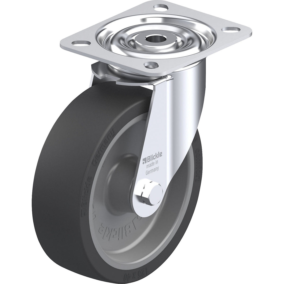 LI-POSI sheet steel swivel castor, wheel Ø x width 125 x 40 mm, max. load 120 kg.