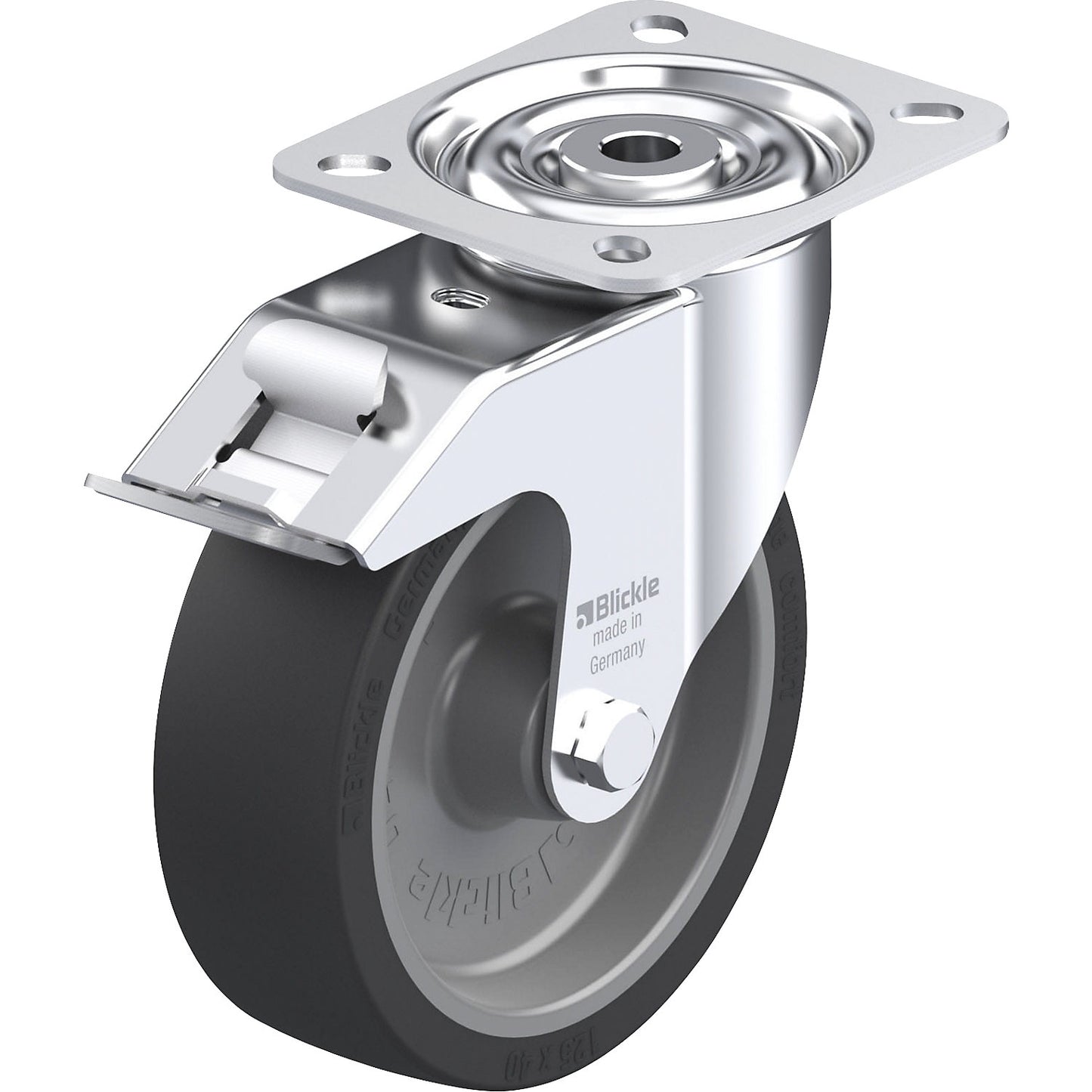 LI-POSI-FI sheet steel swivel castor, wheel Ø x width 125 x 40 mm, max. load 120 kg.