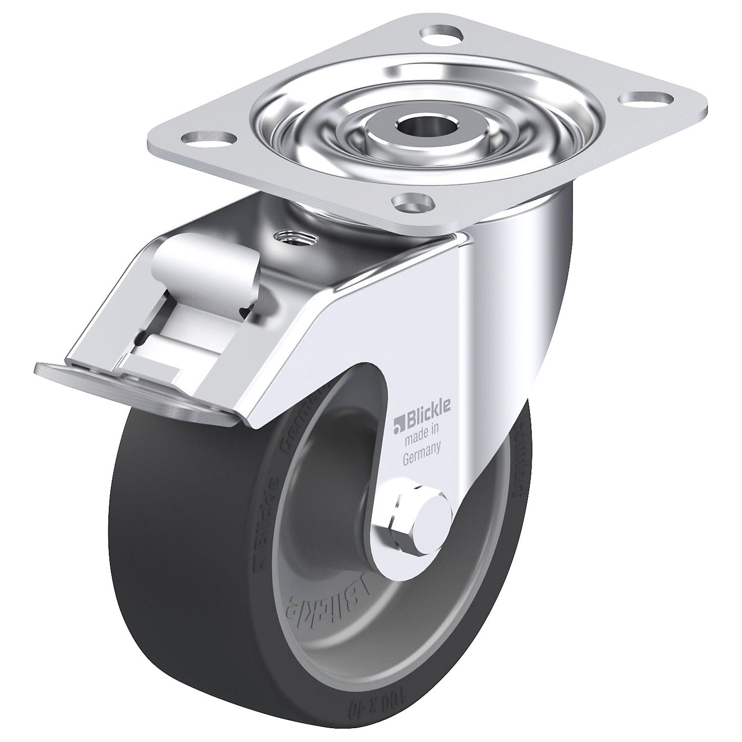 LI-POSI-FI sheet steel swivel castor, wheel Ø x width 100 x 40 mm, max. load 100 kg.