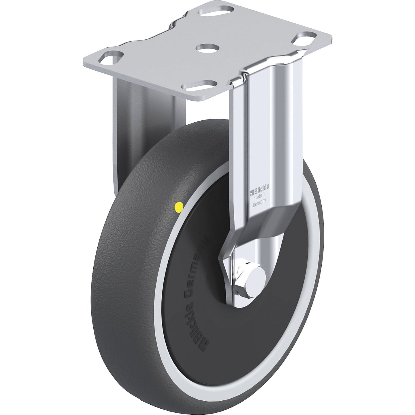 BKPA-PATH-ELS light duty fixed castor, plate dimensions 90 x 66 mm, wheel Ø 125 mm, max. load 120 kg.
