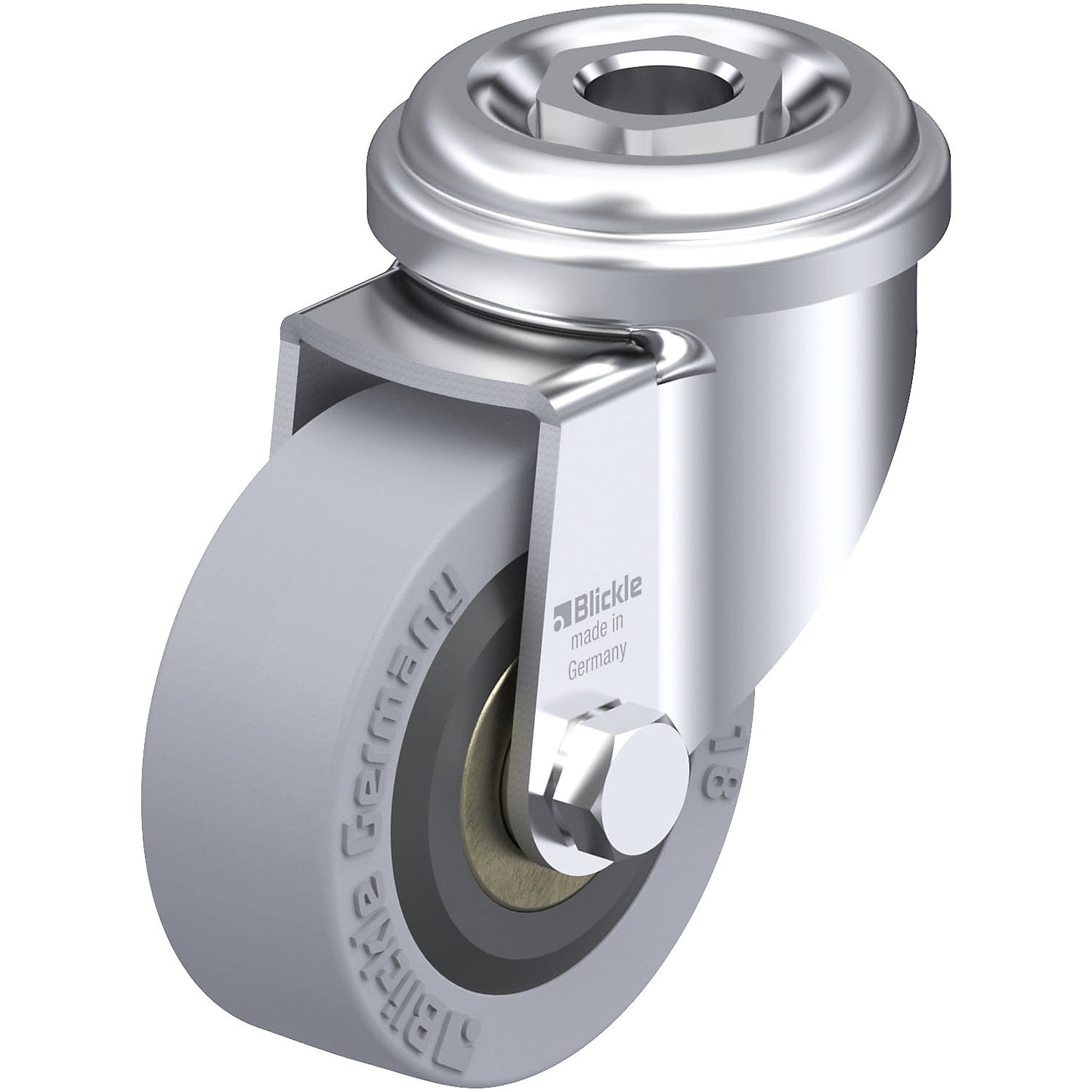 LRA-VPA light duty swivel castor, plate dimensions 43 mm, wheel Ø 50 mm, max. load 40 kg.