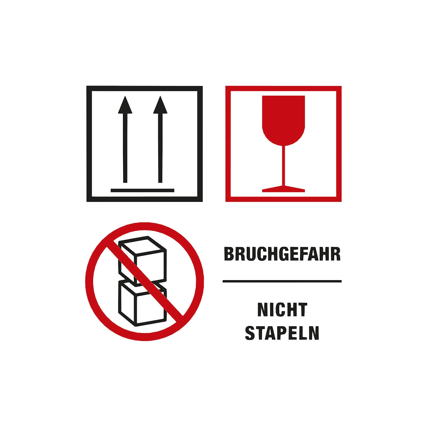 Warning labels, symbol imprint Handle with care!/do not stack, pack of 1000, LxW 100 x 100 mm.