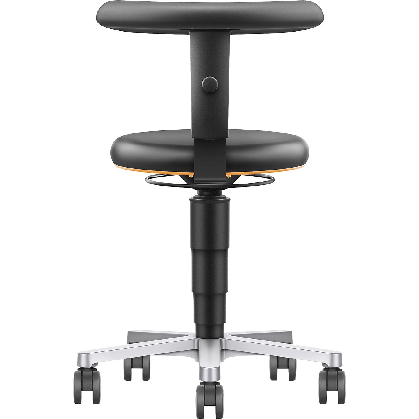 Dynamic laboratory chair with flex support, with castors, height adjustable, colour ring in orange.