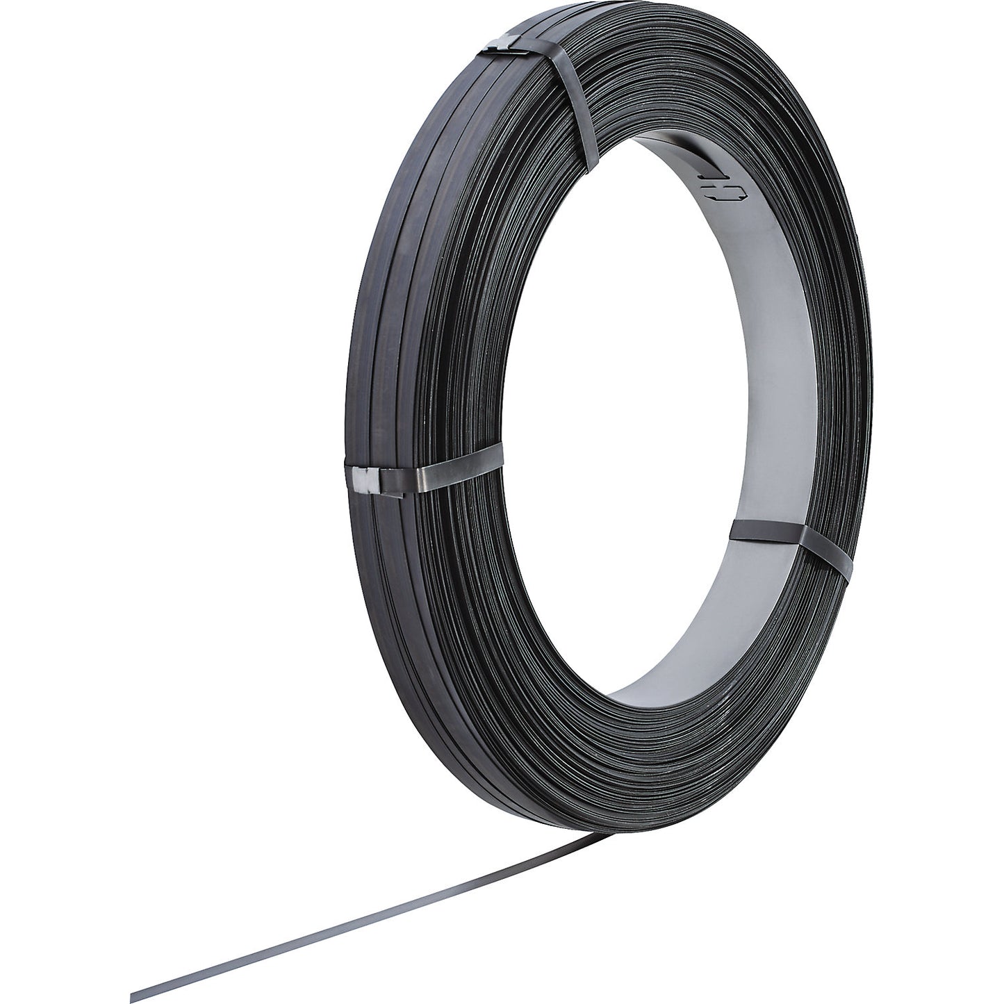 Steel strapping, for strap dispenser, oscillating coil made of zinc plated rolled steel, strap width 16 mm.