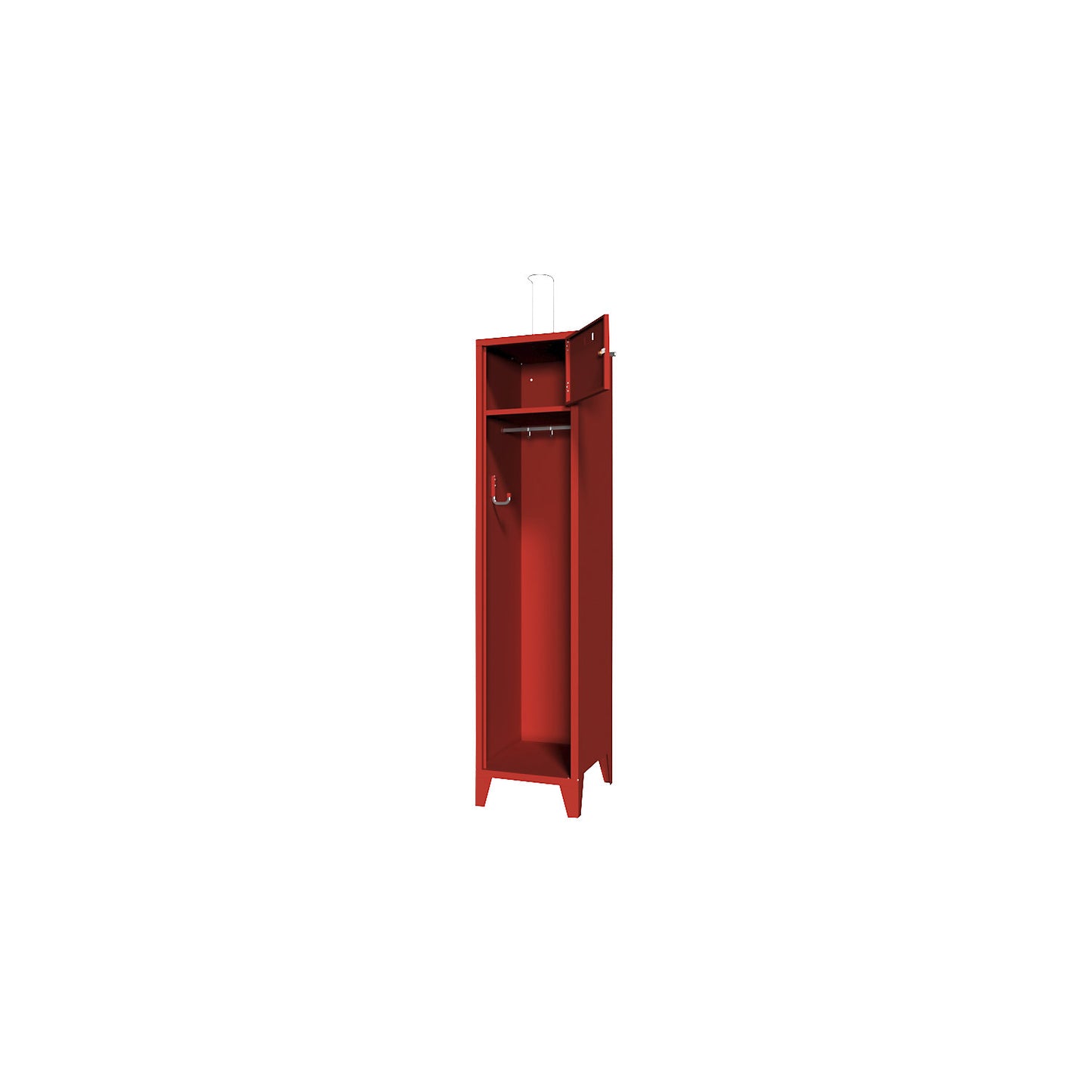 Fire brigade cupboard with feet, solid sheet metal door with label frame, 1 compartment, 2 lockers.