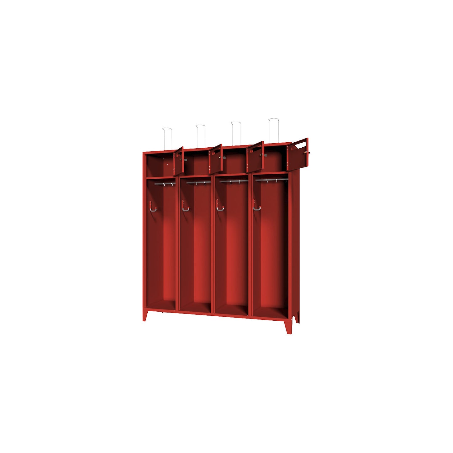 Fire brigade cupboard with feet, solid sheet metal door with deposit slot, 4 compartments, 8 lockers.