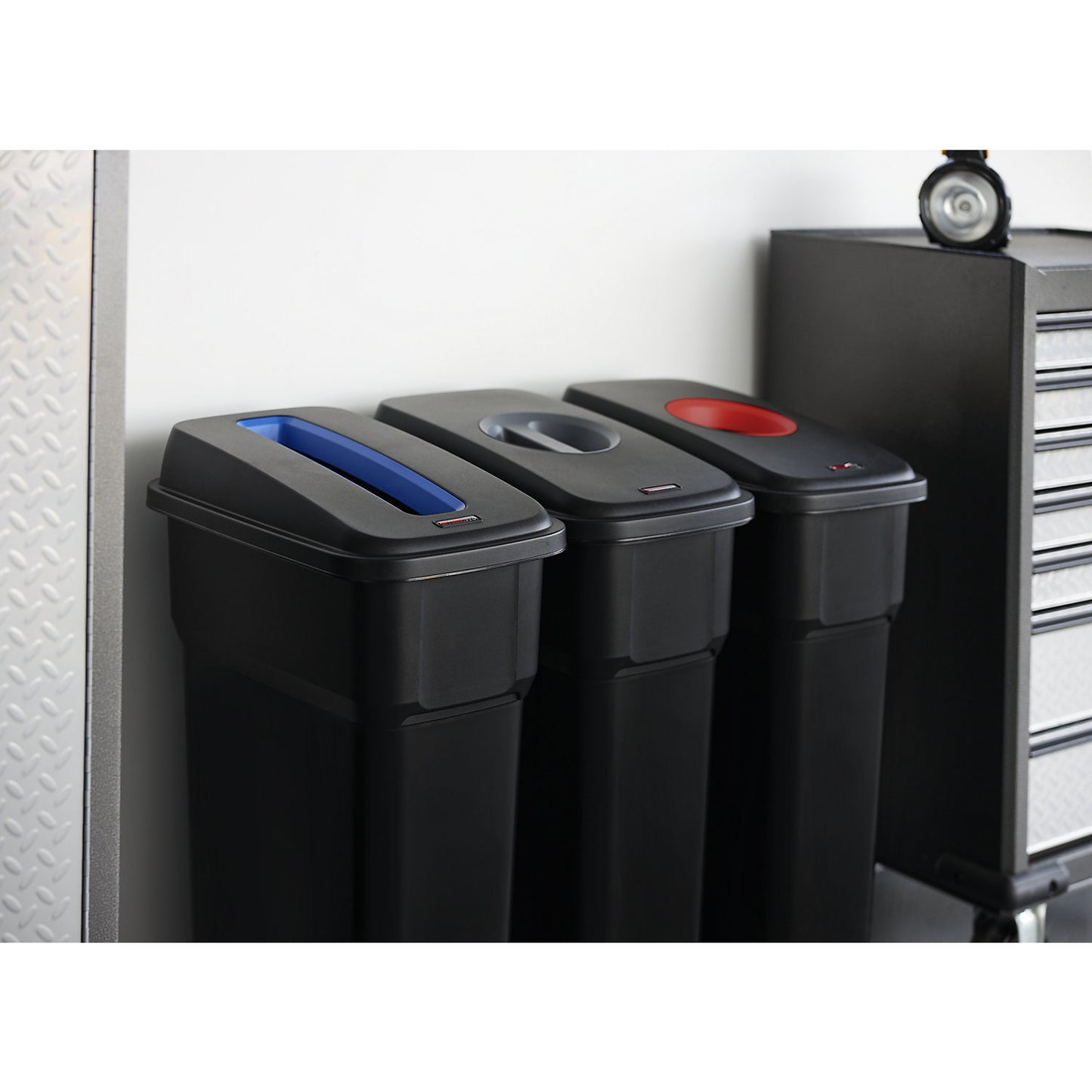 SELECTO recyclable waste collector, set of 3, capacity 3 x 55 l, black.