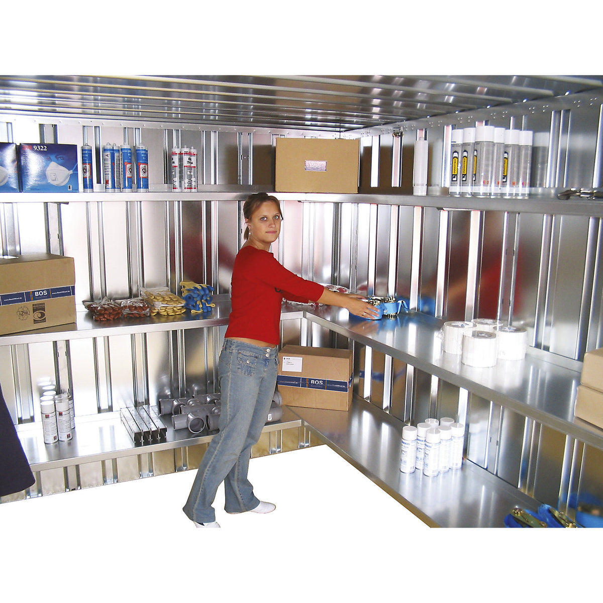 Shelving system, zinc plated, external WxHxD 1975 x 1935 x 420 mm.