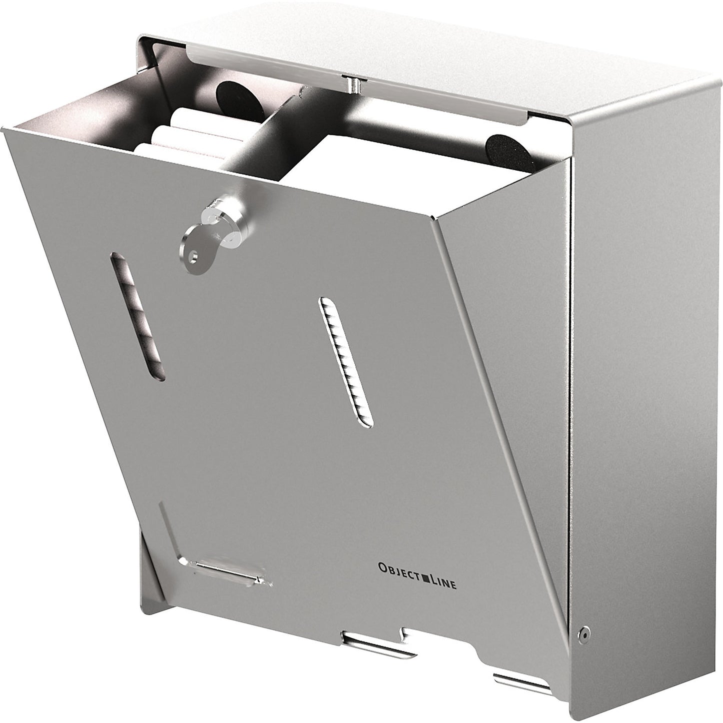 Tampon/pad dispenser, made of stainless steel, lockable.