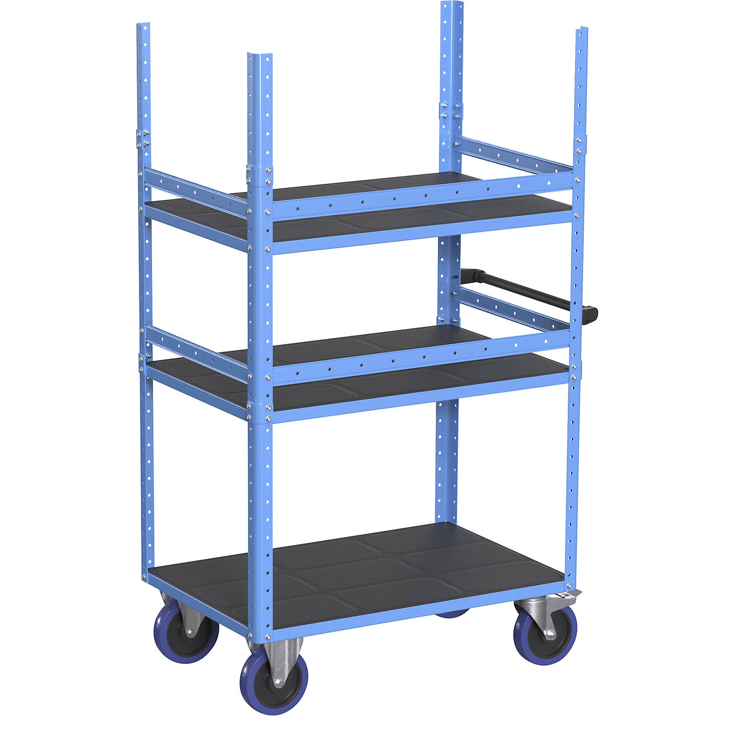 CustomLine stop rail, for assembly trolley/shelf truck, length 1016 mm, pack of 2, light blue RAL 5012.