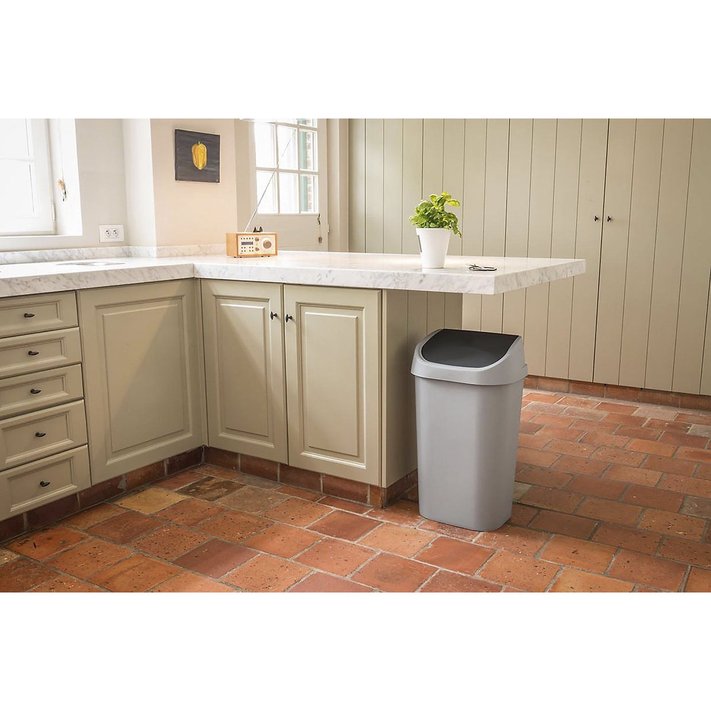 Swing lid waste collector, capacity 50 l, grey.