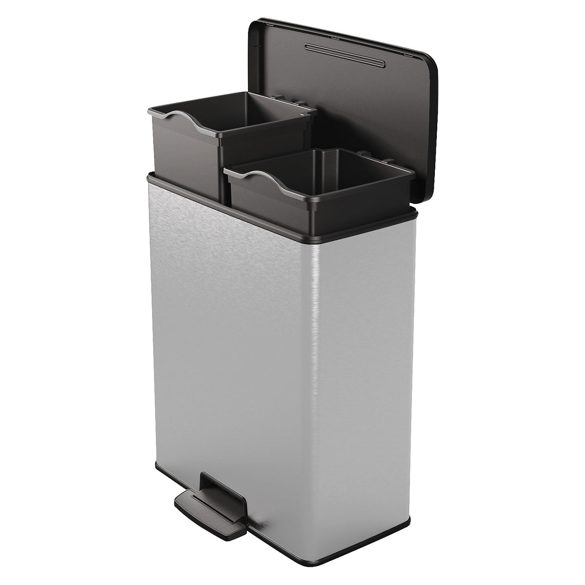 Slim pedal bin, capacity 2 x 26 l, HxWxD 622 x 300 x 496 mm, silver.