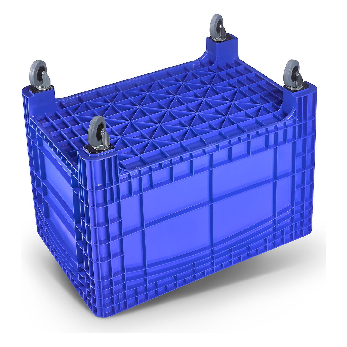 Pallet box, capacity 535 l, 4 swivel castors, blue.