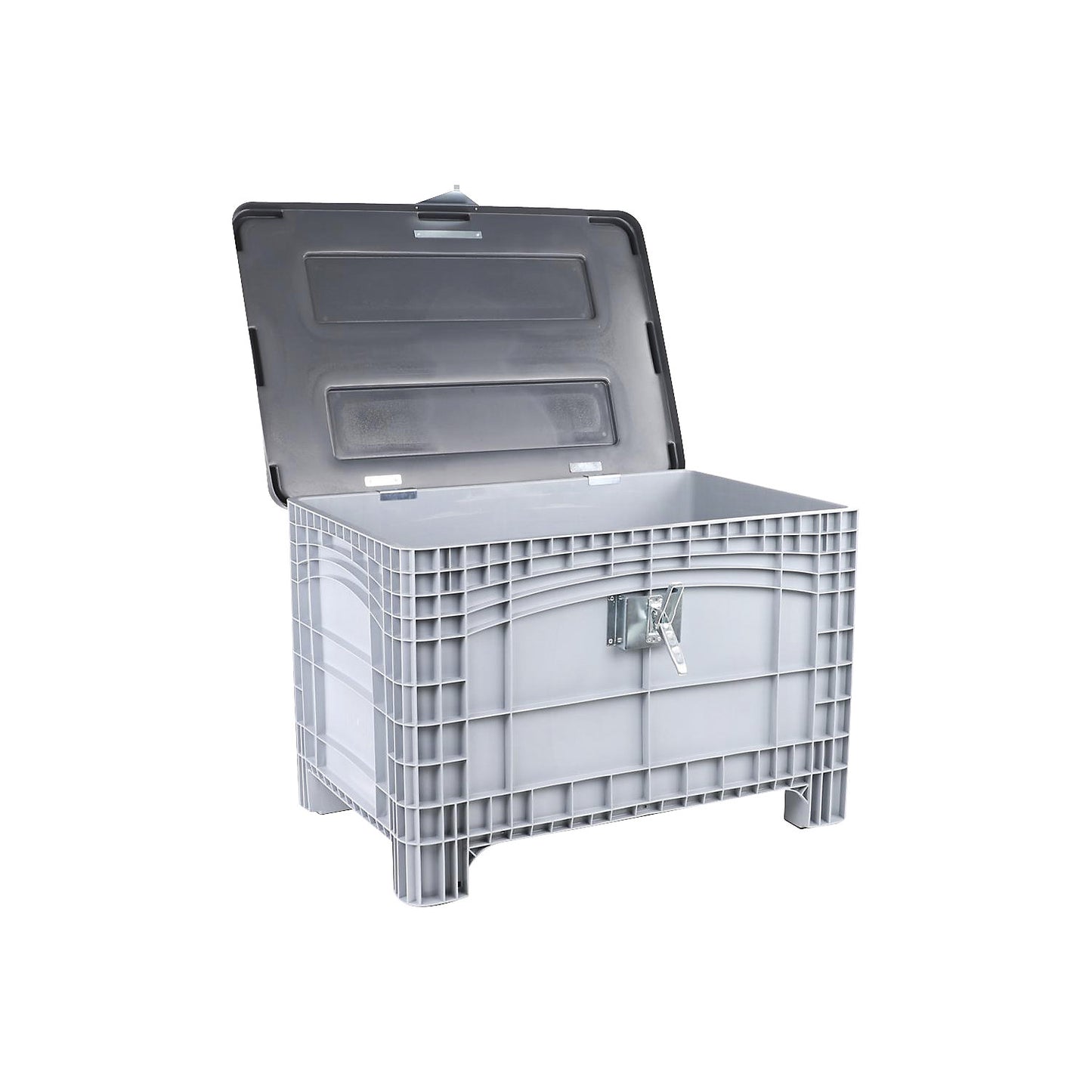 Hinged lid for pallet boxes, lockable, grey, for LxW 800 x 1200 mm.