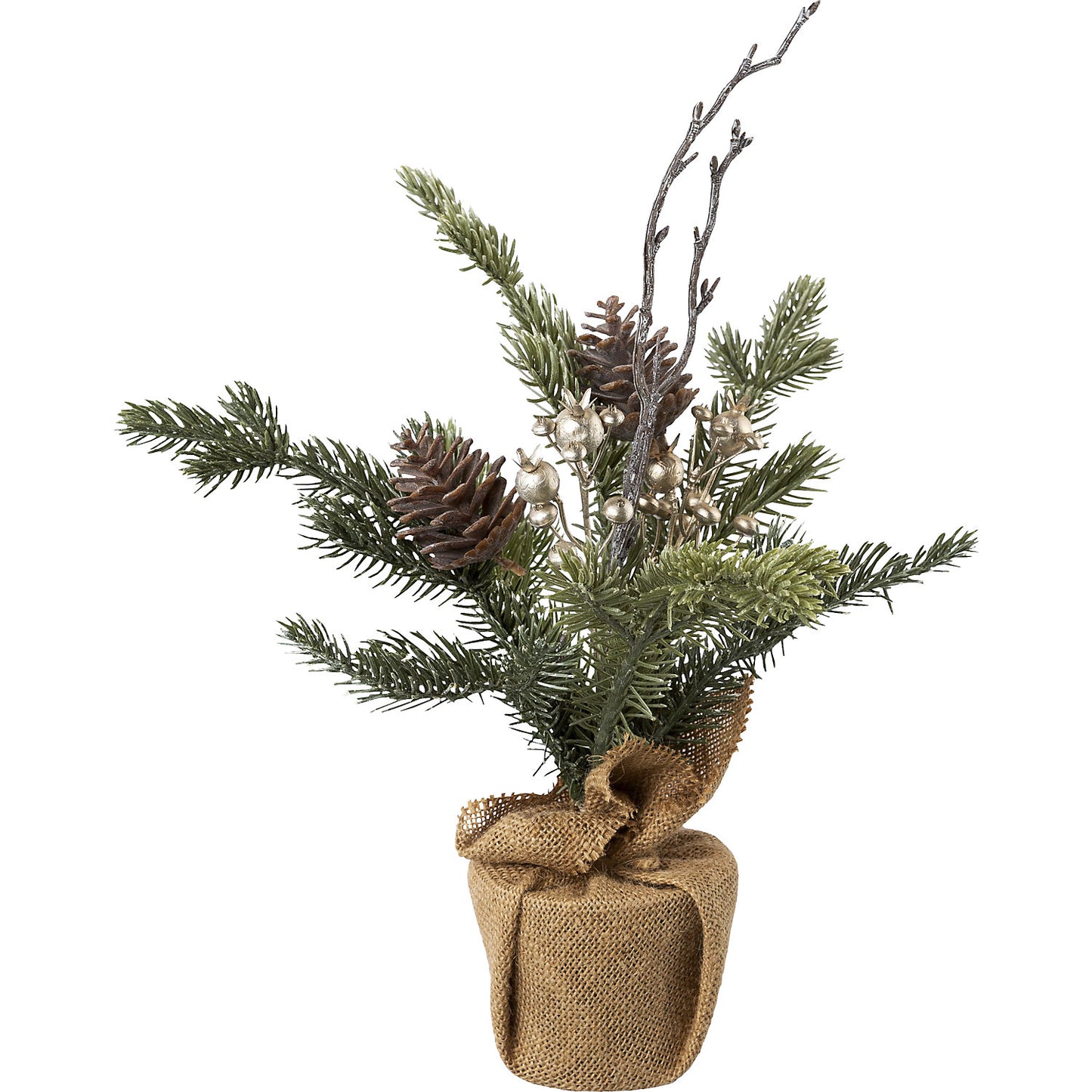 Fir in a jute bag with cones and berries, pack of 6, overall height 360 mm.