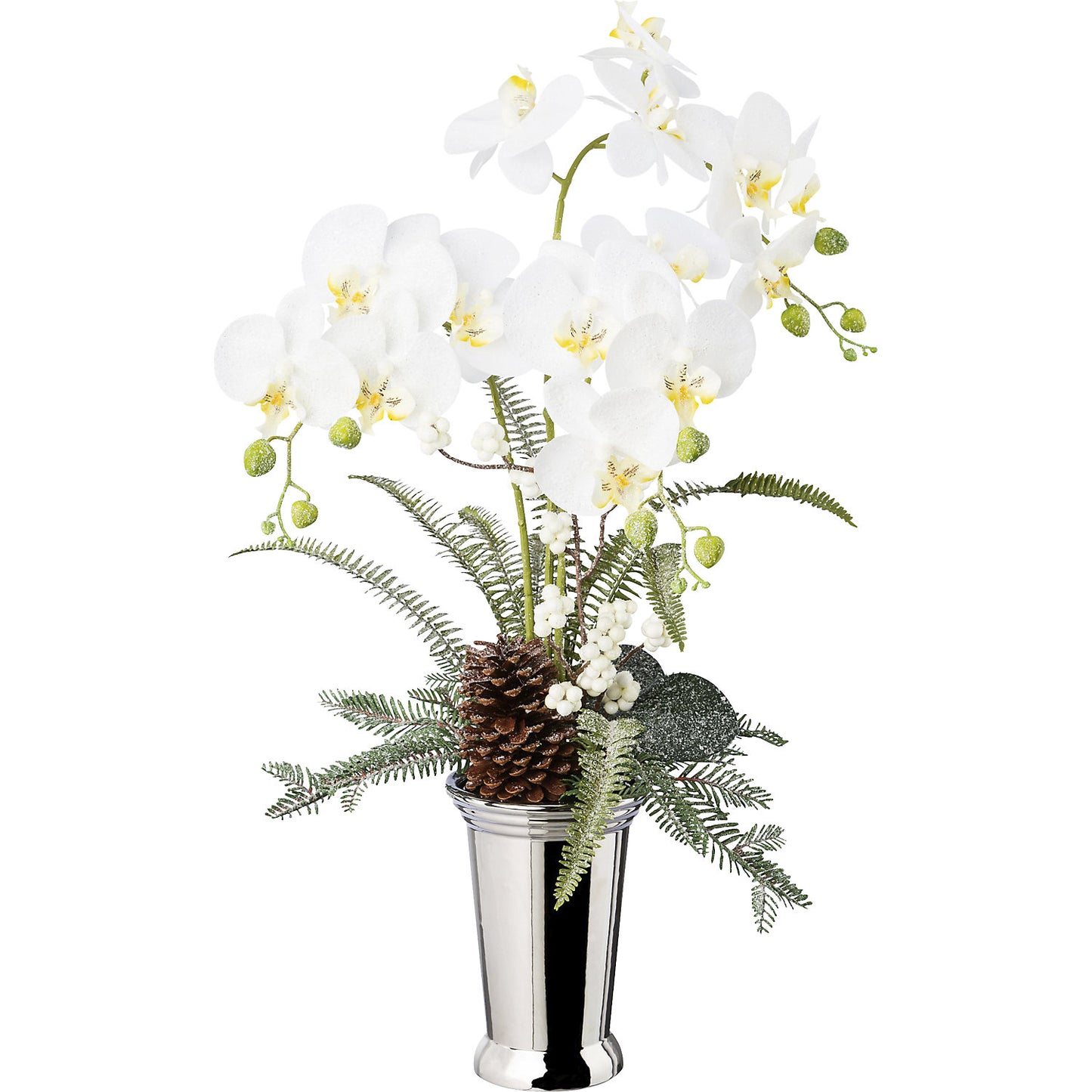 Phalaenopsis arrangement in a ceramic vase, overall height 700 mm, white.