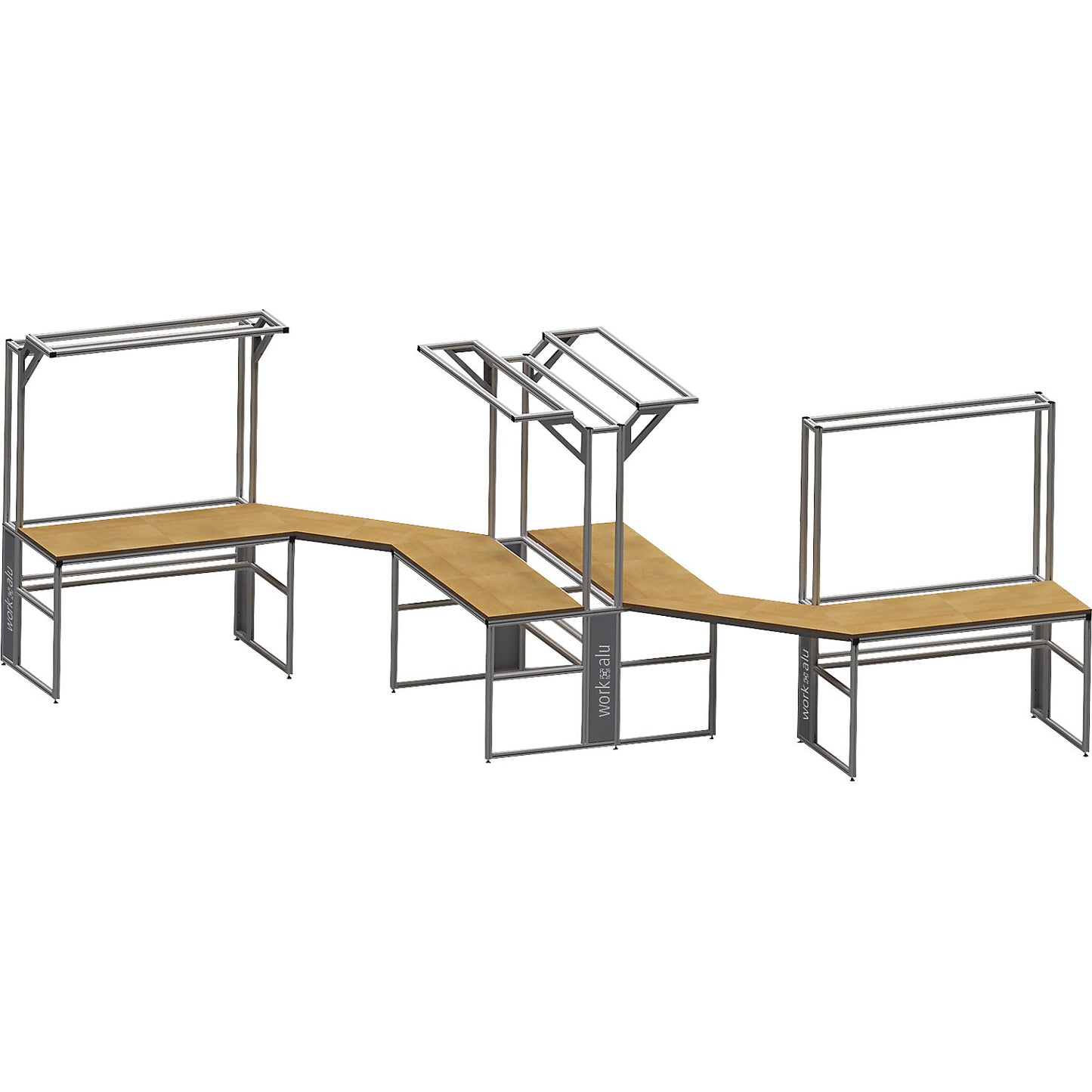 workalu® aluminium workbench with modular system, one sided, perforated panel and workplace lamp, worktop width 1250 mm.