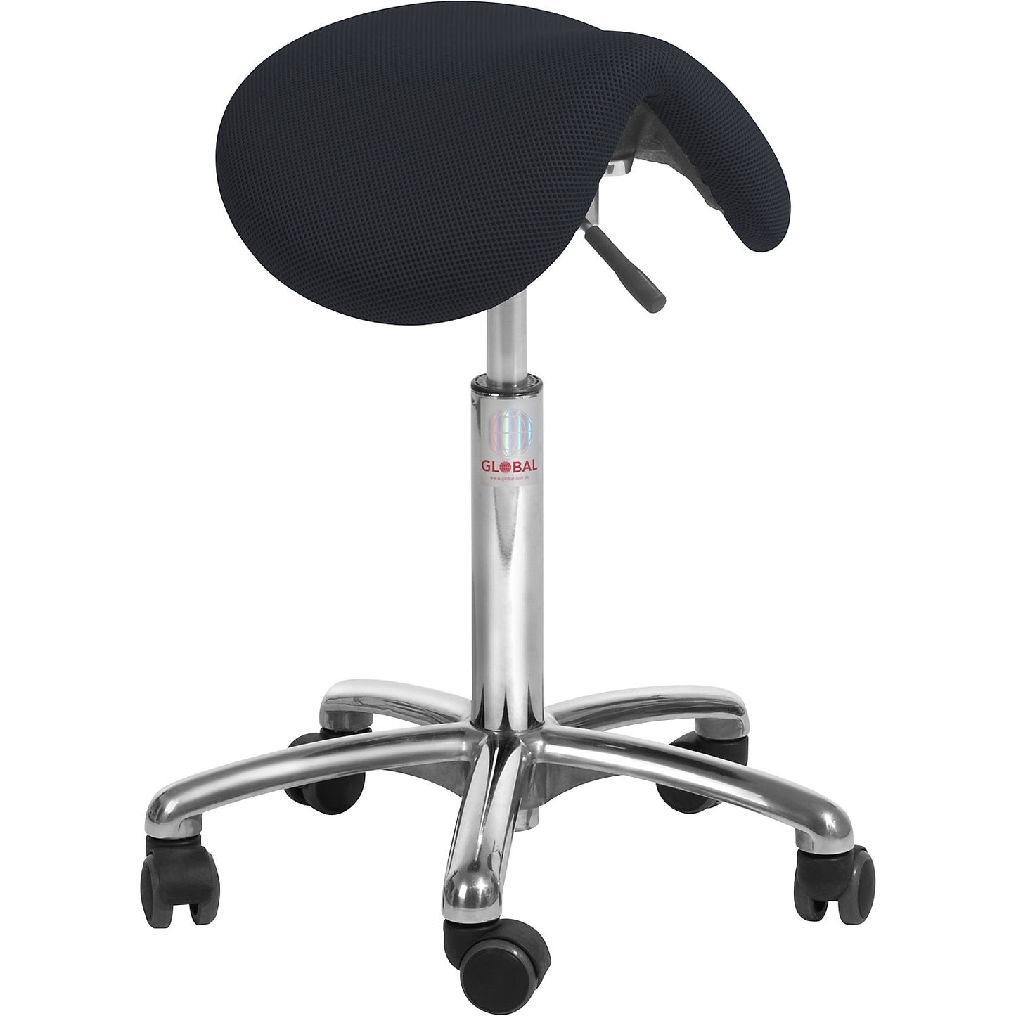 Saddle stool for dynamic sitting, seat height 530 - 720 mm, fabric, black.