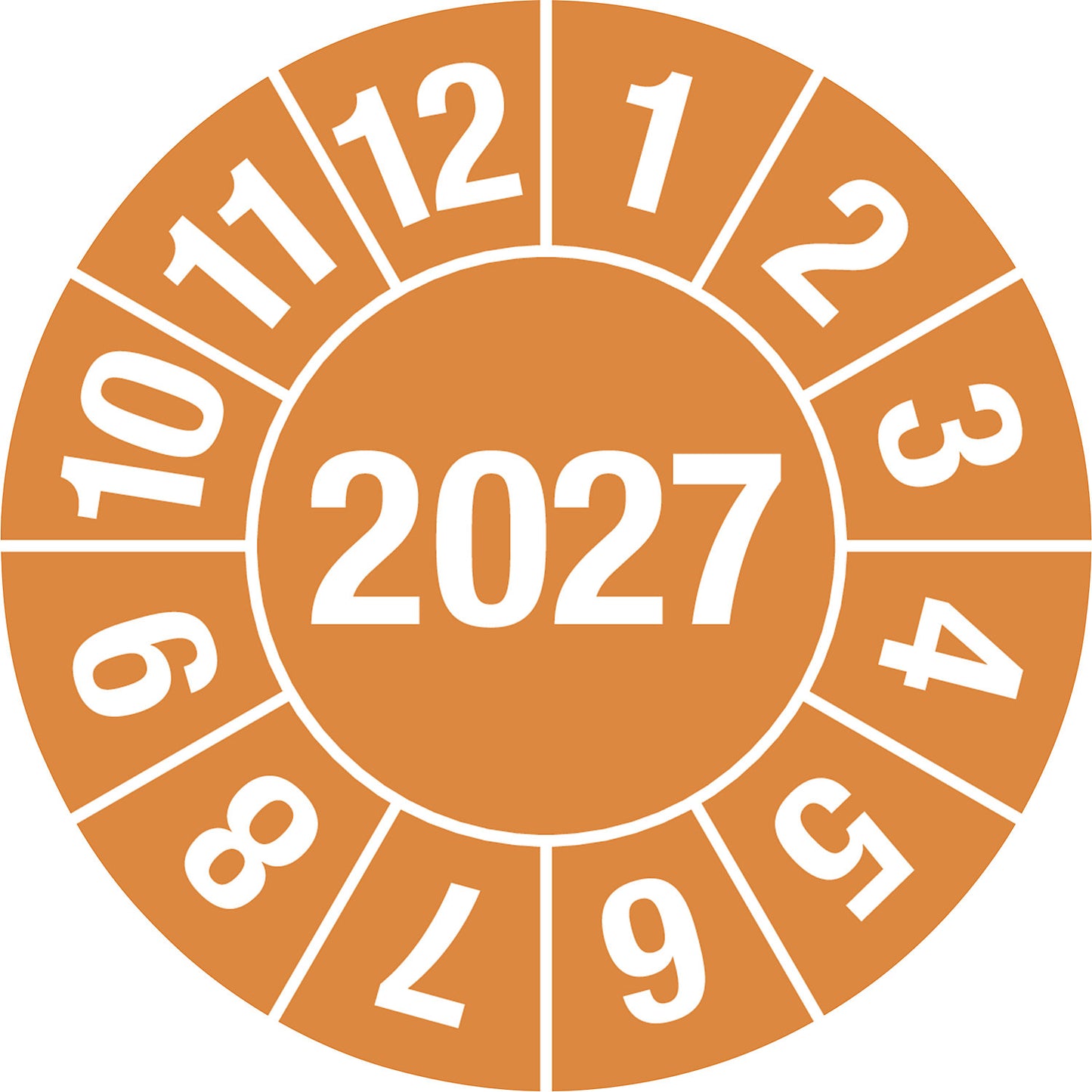 Test placard, 4 digit year, document film, Ø 30 mm, pack of 10, 2027, orange.