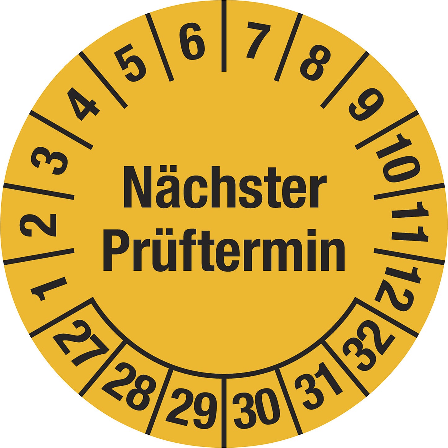 Multiple year placard, next test date, document film, Ø 30 mm, pack of 10, 27 - 32.