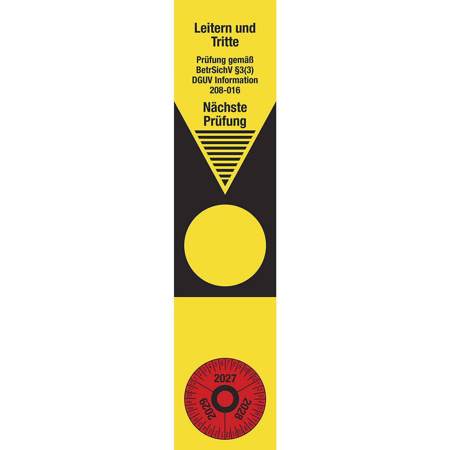 Placard DGUV I 208-016 ladders/steps, film, LxH 50 x 220 mm, pack of 10, 27 - 29.