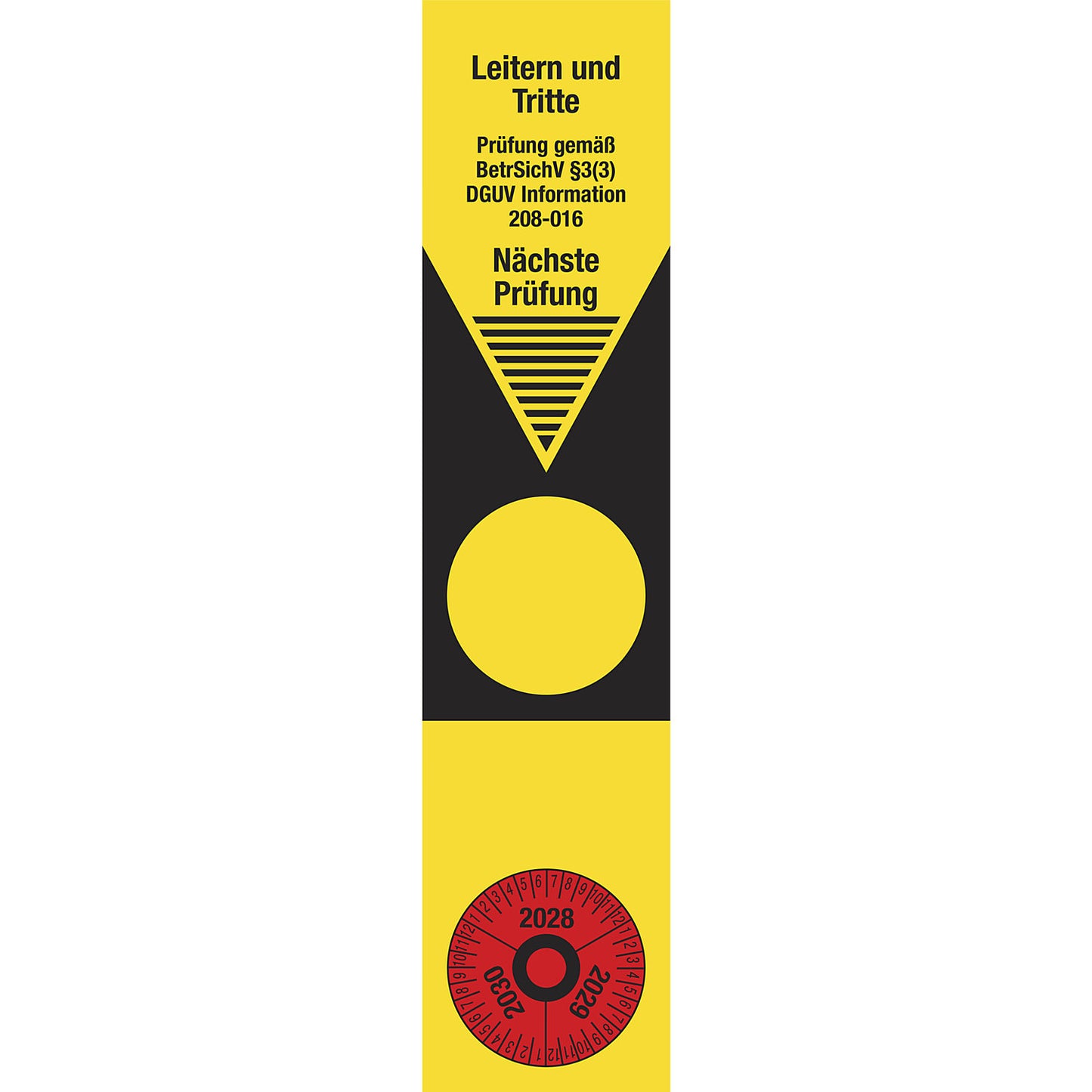 Placard DGUV I 208-016 ladders/steps, film, LxH 50 x 220 mm, pack of 10, 28 - 30.