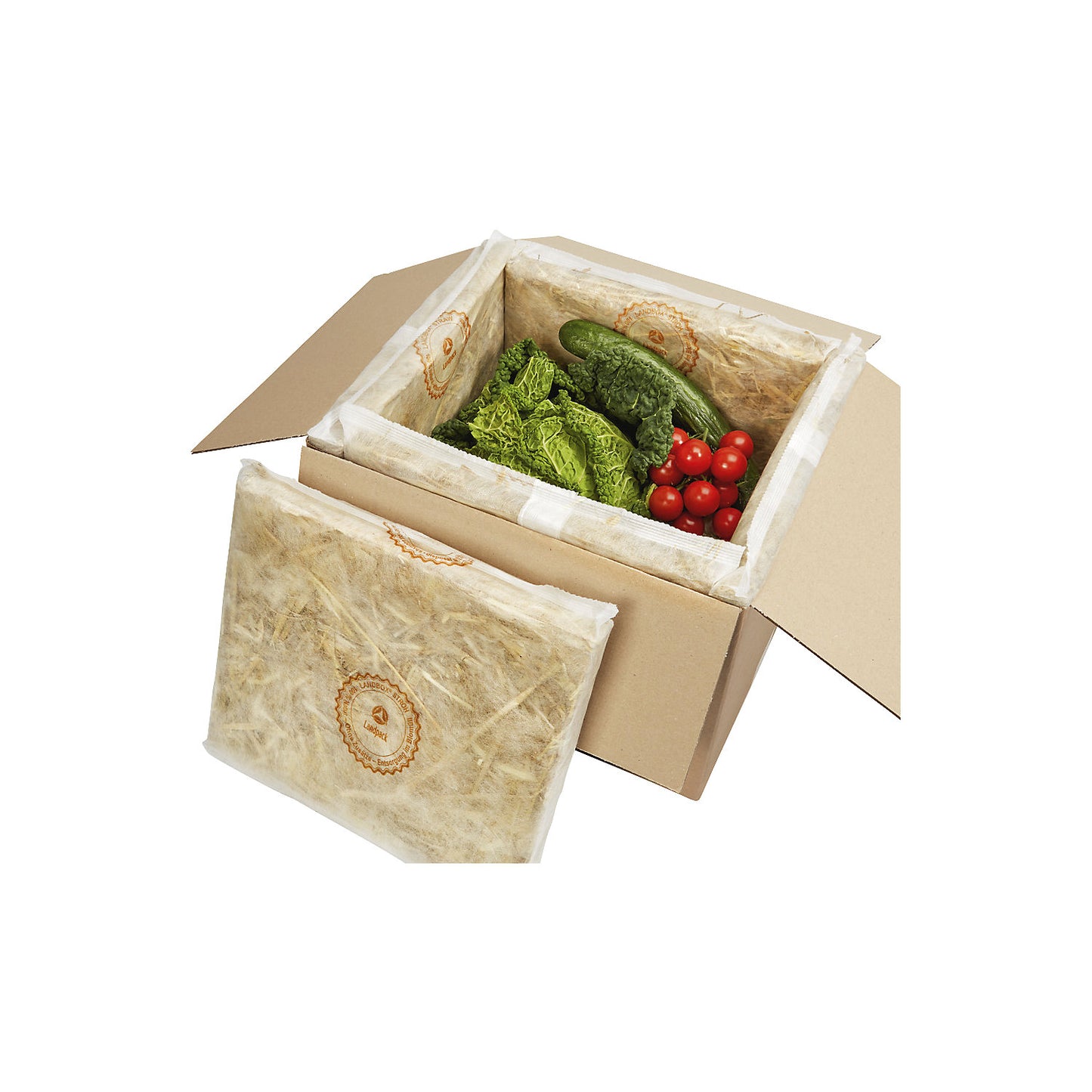 Landbox® straw thermo box, incl. panels, pack of 6, internal dimensions 350 x 300 x 250 mm.