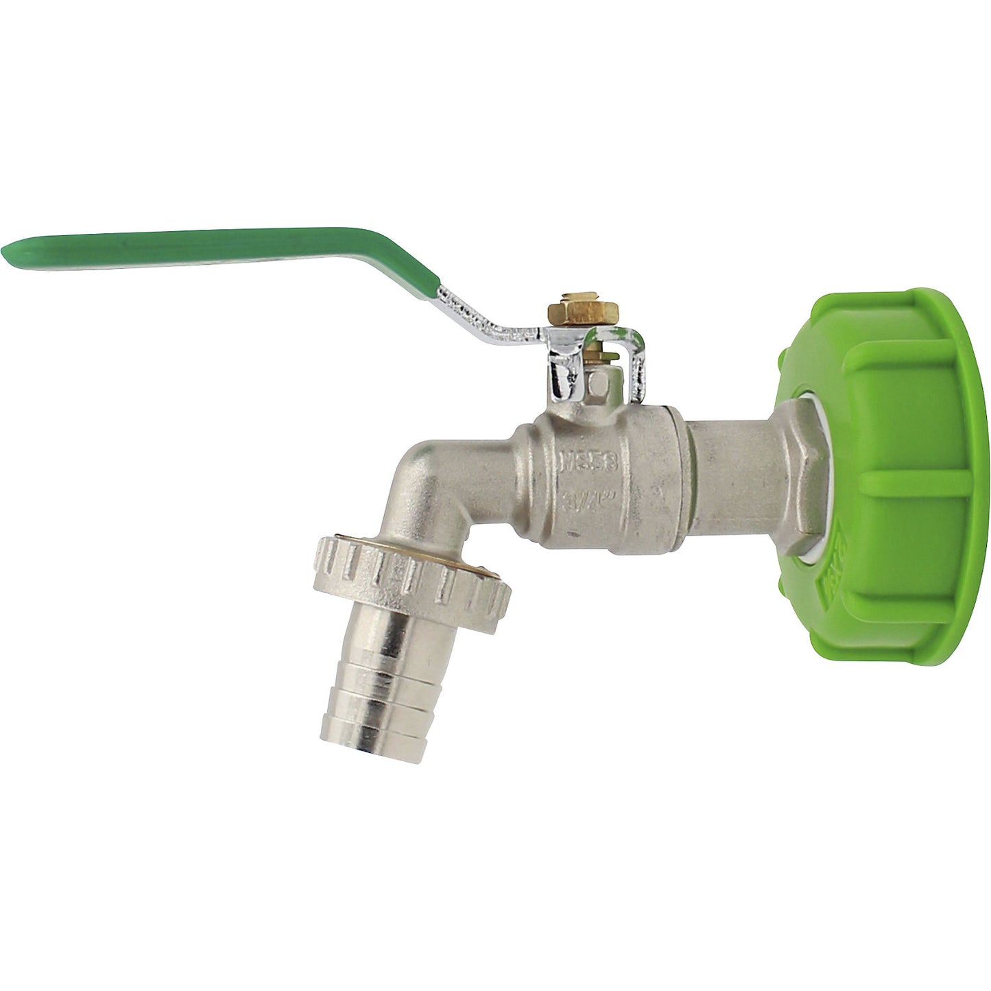 IBC ball valve, plastic, metal, green, metal.