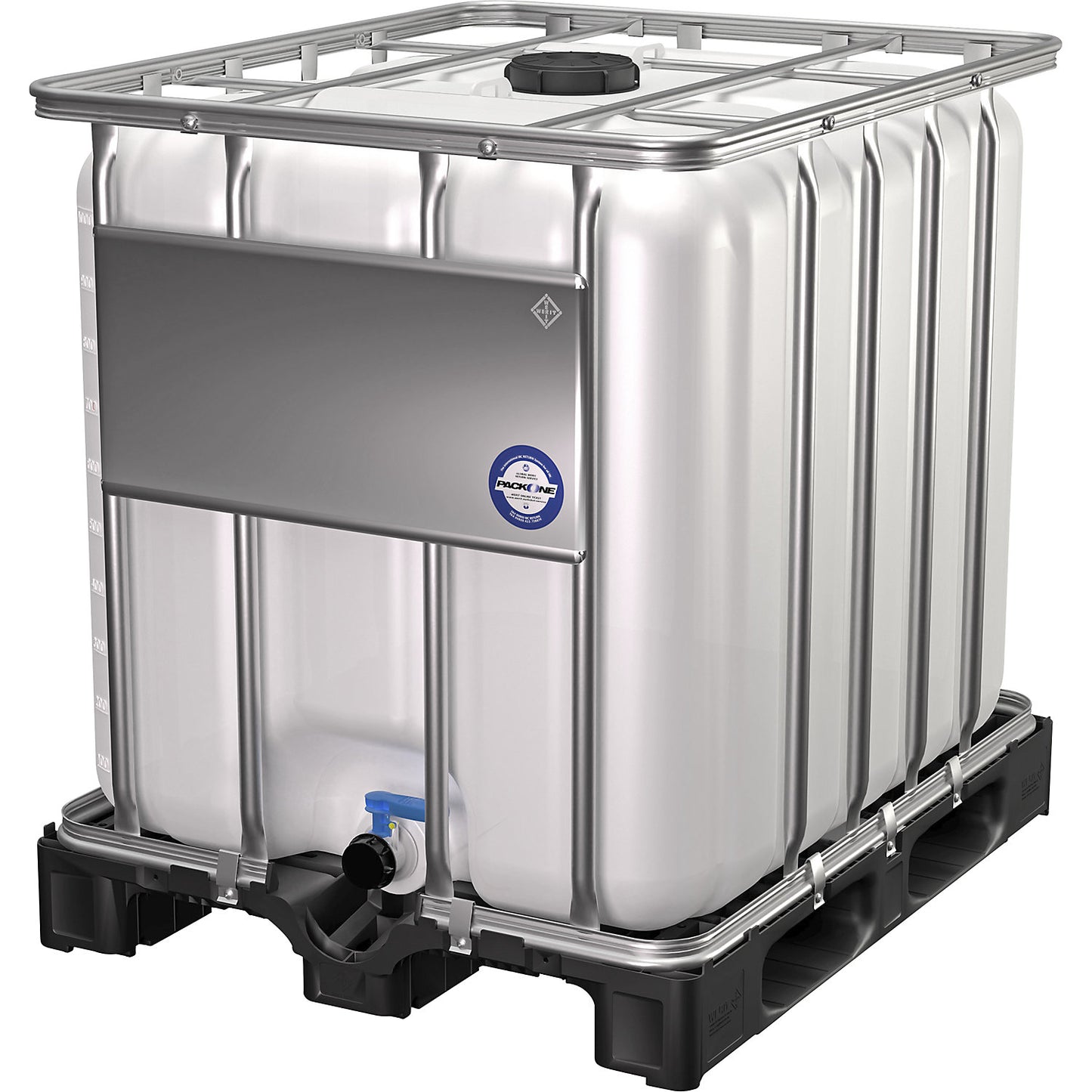 IBC container, standard, capacity 1000 l, on a plastic pallet.