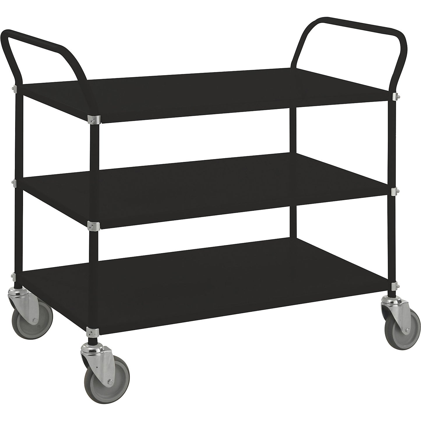 Table trolley, black, max. load 250 kg, 3 shelves.
