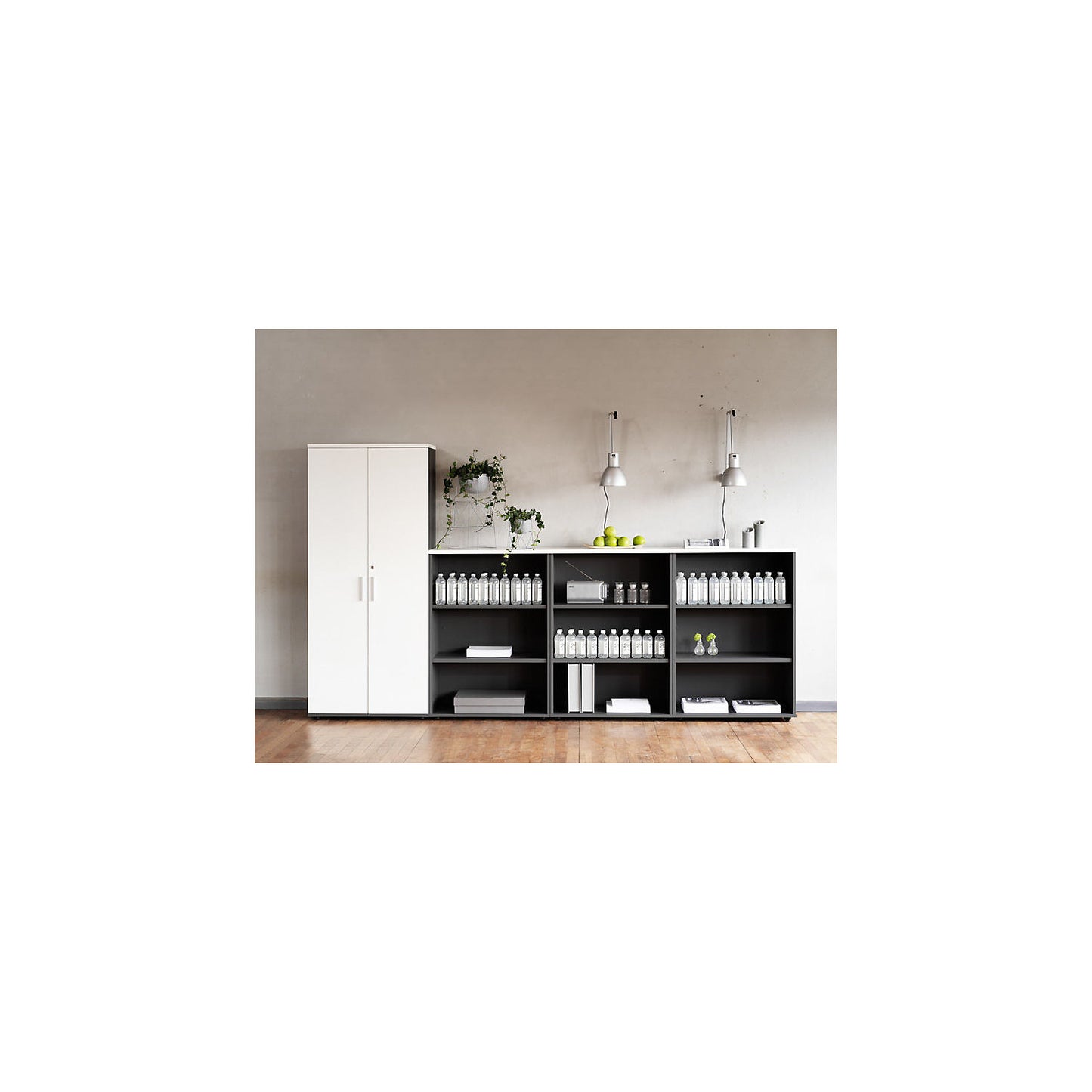 Portland office shelf unit, HxWxD 1138 x 800 x 420 mm, brushed white.