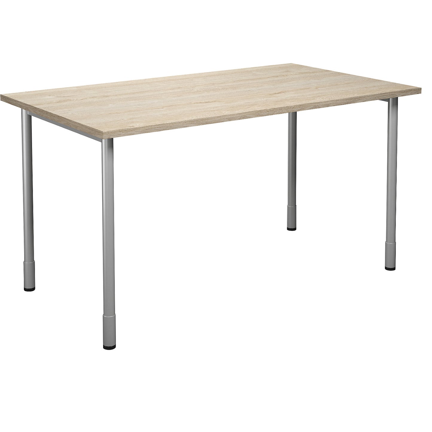 DUO-C multi-purpose desk, straight tabletop, HxD 700 - 800 x 800 mm, width 1400 mm, oak, silver.