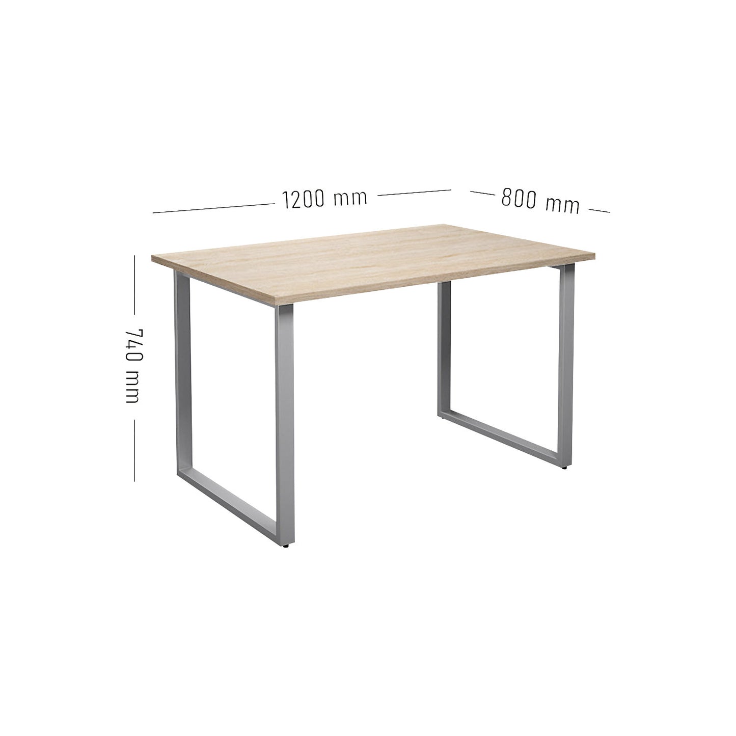 DUO-O multi-purpose desk, straight tabletop, depth 800 mm, width 1200 mm, oak / silver.