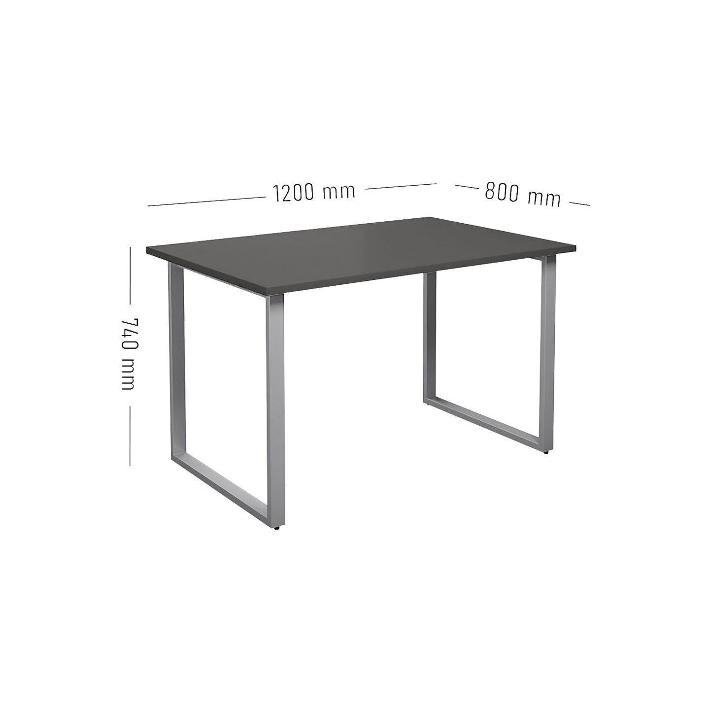 DUO-O multi-purpose desk, straight tabletop, depth 800 mm, width 1200 mm, dark grey / silver.