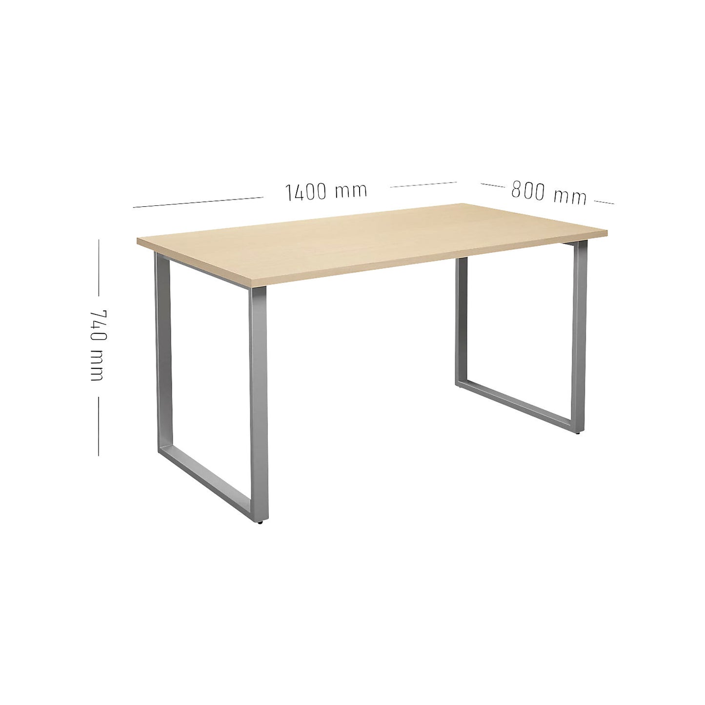 DUO-O multi-purpose desk, straight tabletop, depth 800 mm, width 1400 mm, birch / silver.