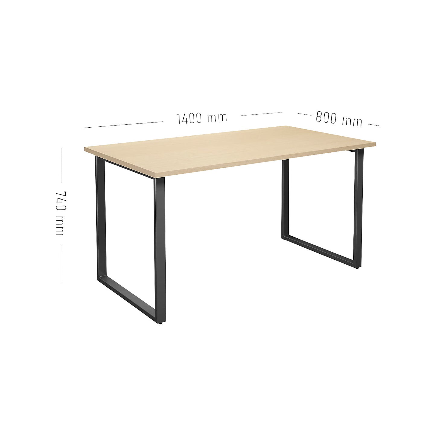 DUO-O multi-purpose desk, straight tabletop, depth 800 mm, width 1400 mm, birch / black.