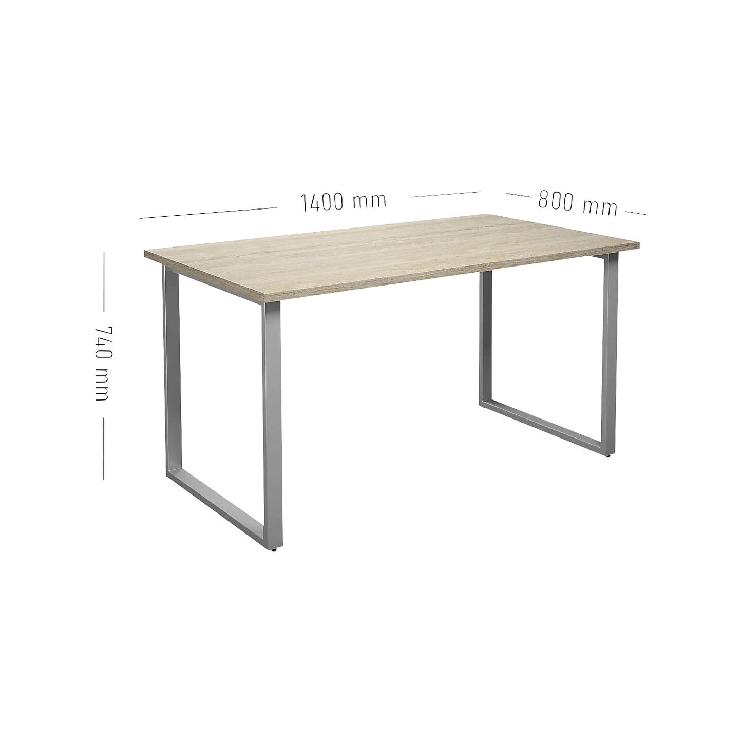 DUO-O multi-purpose desk, straight tabletop, depth 800 mm, width 1400 mm, oak / silver.